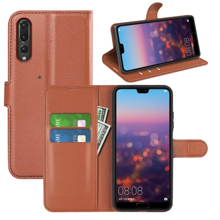 For Huawei P20 Litchi Texture Wallet Stand Leather Phone Accessory Case - Brown