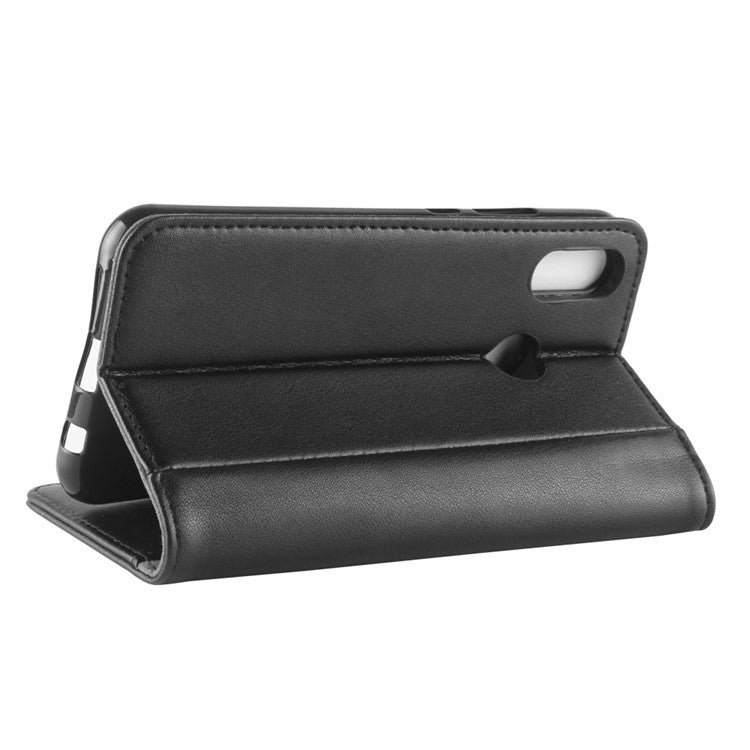 Genuine Split Leather Wallet Stand Case for Huawei P20 Lite / Nova 3e - Black
