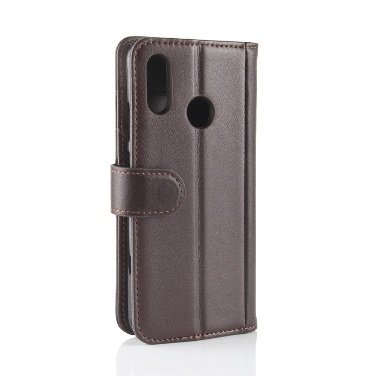 Genuine Split Leather Wallet Stand Cover for Huawei P20 Lite / Nova 3e - Brown