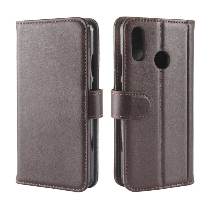 Genuine Split Leather Wallet Stand Cover for Huawei P20 Lite / Nova 3e - Brown