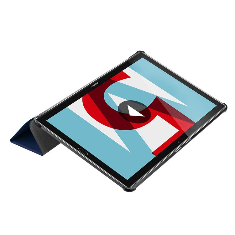 Stable Tri-fold Stand Leather Cover Shell with Stand for Huawei MediaPad M5 10 / M5 10 (Pro) - Dark Blue