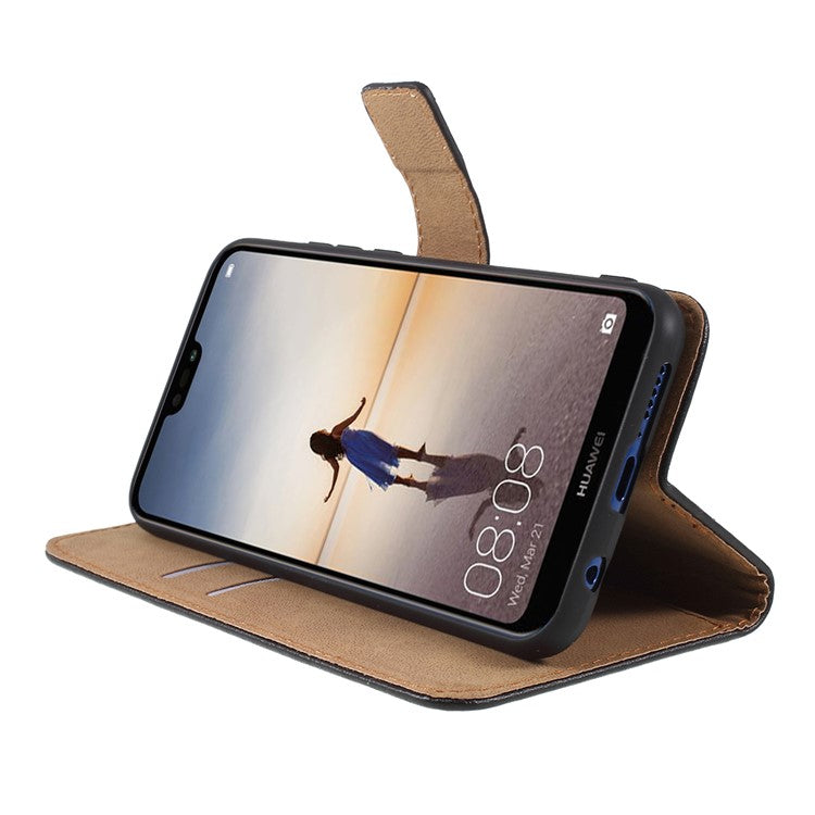 Split Leather Wallet Stand Flip Cover Case for Huawei P20 Lite / Nova 3e - Black