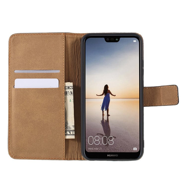 Split Leather Wallet Stand Flip Cover Case for Huawei P20 Lite / Nova 3e - Black