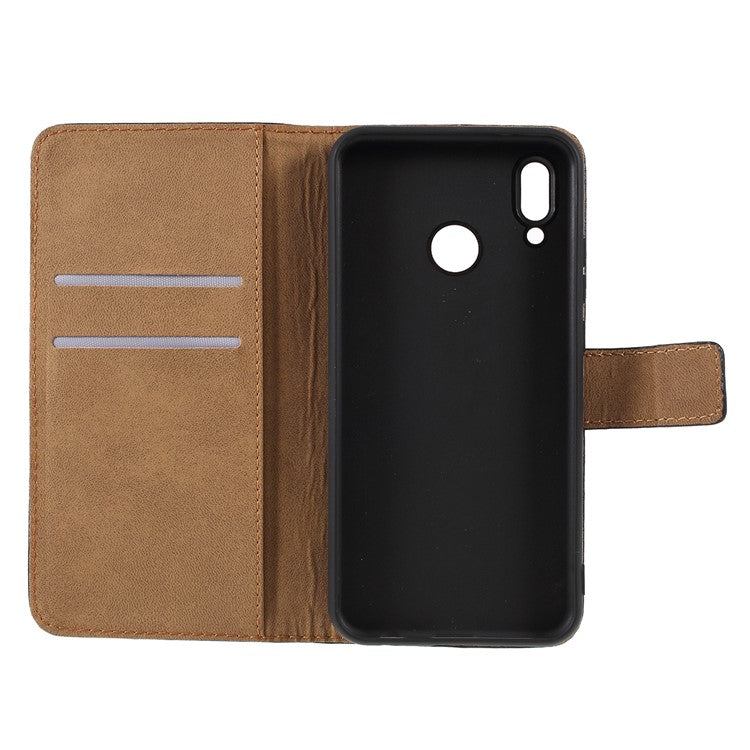 Split Leather Wallet Stand Flip Cover Case for Huawei P20 Lite / Nova 3e - Black