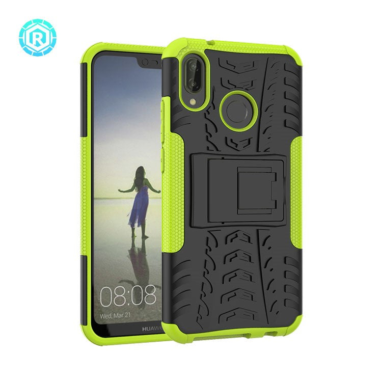 Anti-slip PC + TPU Hybrid Kickstand Phone Shell for Huawei P20 Lite / Nova 3e - Green