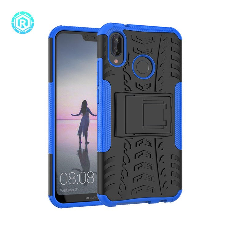 Anti-slip PC + TPU Hybrid Kickstand Protection Case for Huawei P20 Lite / Nova 3e - Blue