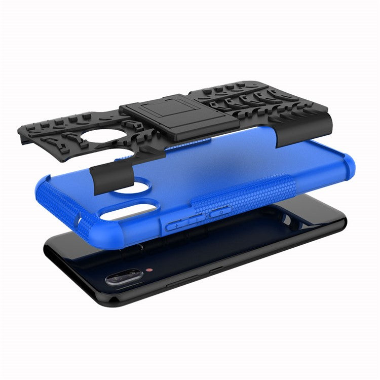 Anti-slip PC + TPU Hybrid Kickstand Protection Case for Huawei P20 Lite / Nova 3e - Blue