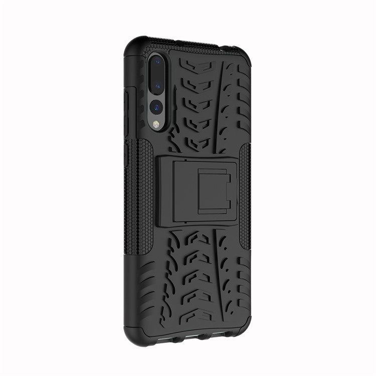 For Huawei P20 Pro Anti-slip PC + TPU Hybrid Case with Kickstand - Black