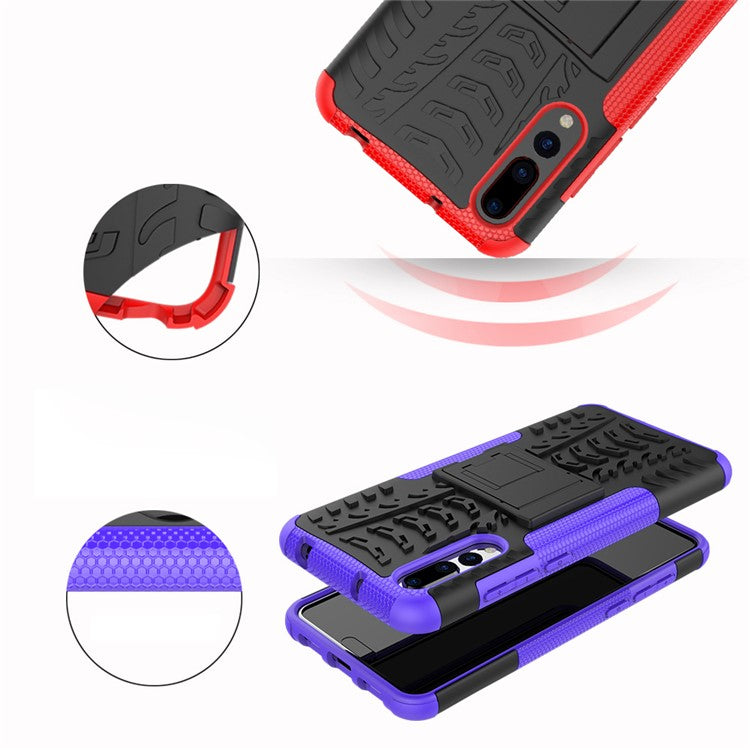 For Huawei P20 Pro Anti-slip PC + TPU Hybrid Phone Accessory Case with Kickstand - Purple