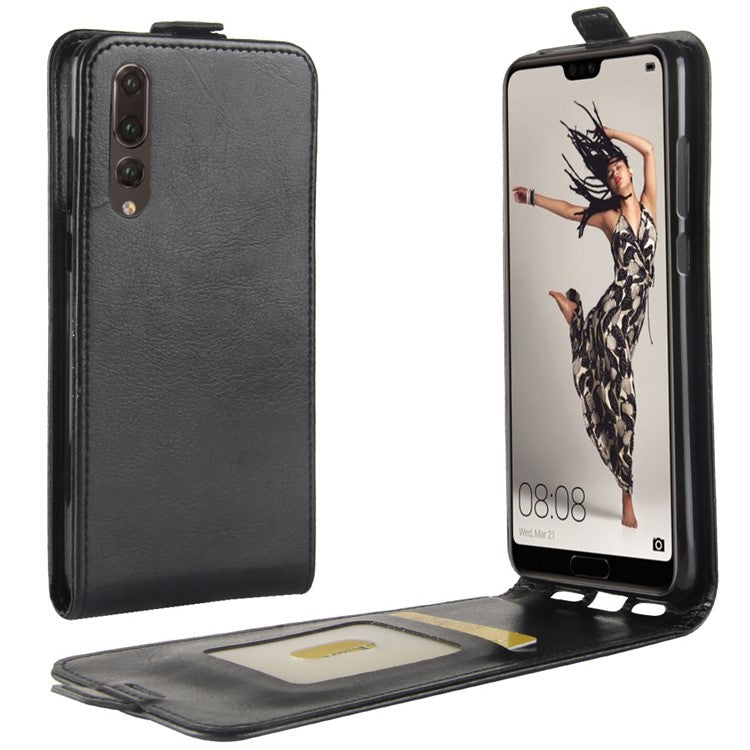 Crazy Horse Texture Vertical Flip Leather Magnetic Case for Huawei P20 Pro - Black