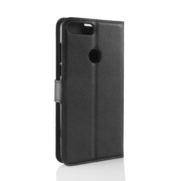 Litchi Skin Wallet Leather Stand Case for Huawei Y7 Prime (2018) / Honor 7C / Enjoy 8 - Black