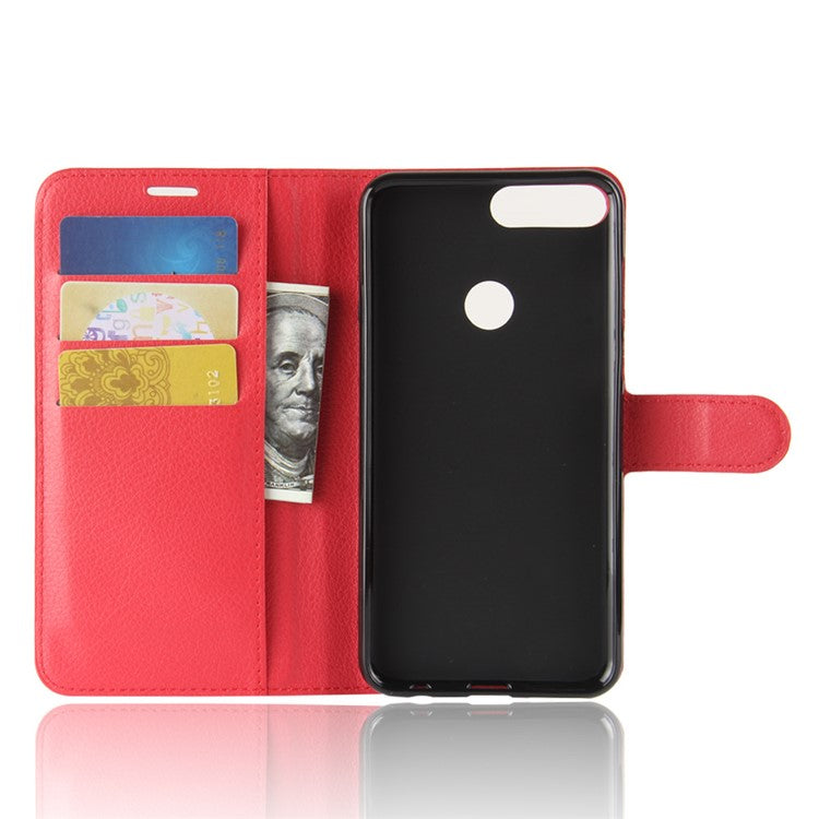 Litchi Skin Wallet Leather Magnetic Case for Huawei Y7 Prime (2018) / Honor 7C / Enjoy 8 - Red