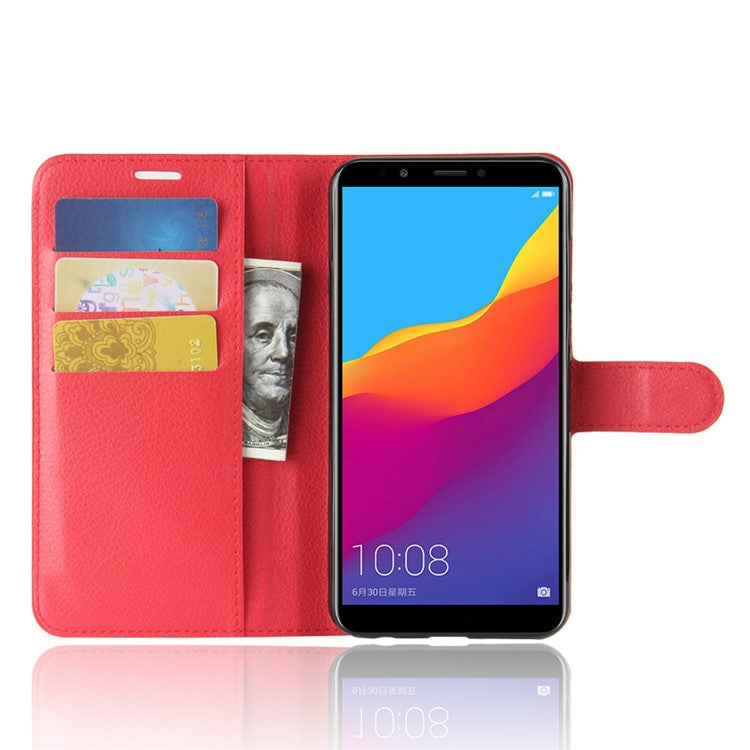 Litchi Skin Wallet Leather Magnetic Case for Huawei Y7 Prime (2018) / Honor 7C / Enjoy 8 - Red