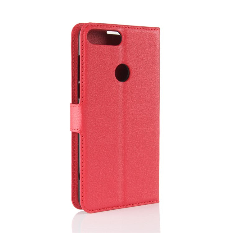 Litchi Skin Wallet Leather Magnetic Case for Huawei Y7 Prime (2018) / Honor 7C / Enjoy 8 - Red