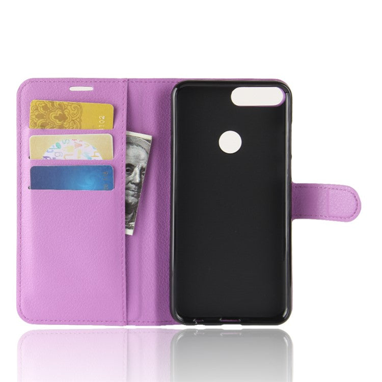 Litchi Skin Leather Stand Case with Card Slots for Huawei Honor 7C / Enjoy 8 /Y7 Prime (2018) - Purple