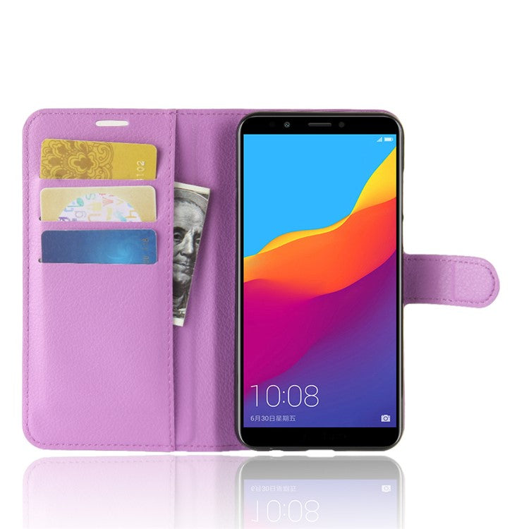 Litchi Skin Leather Stand Case with Card Slots for Huawei Honor 7C / Enjoy 8 /Y7 Prime (2018) - Purple