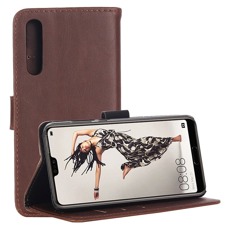 Crazy Horse Texture Retro Style Leather Wallet Mobile Casing for Huawei P20 Pro - Coffee