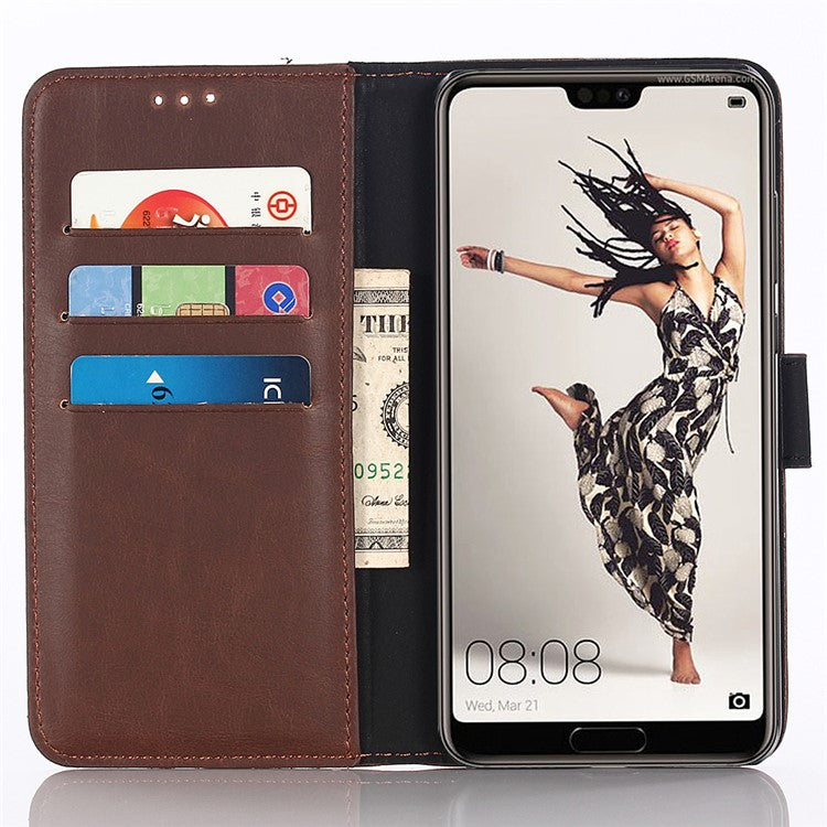 Crazy Horse Texture Retro Style Leather Wallet Mobile Casing for Huawei P20 Pro - Coffee
