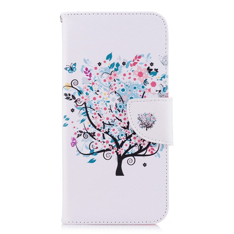 Pattern Printing PU Leather Wallet Stand Cover for Huawei P Smart/Enjoy 7S - Floret Tree
