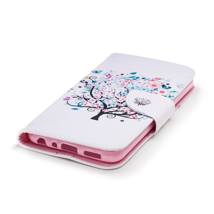 Pattern Printing PU Leather Wallet Stand Cover for Huawei P Smart/Enjoy 7S - Floret Tree