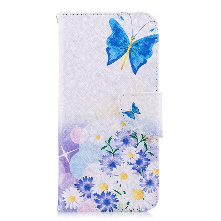 Pattern Printing PU Leather Wallet Stand Mobile Phone Case for Huawei P Smart/Enjoy 7S - Blue Butterfly and Flowers