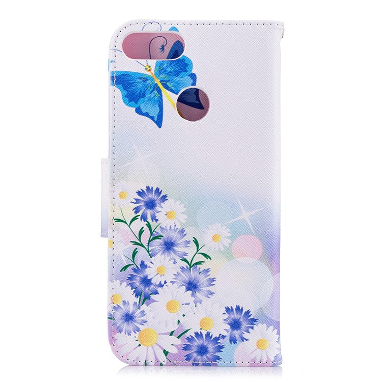 Pattern Printing PU Leather Wallet Stand Mobile Phone Case for Huawei P Smart/Enjoy 7S - Blue Butterfly and Flowers