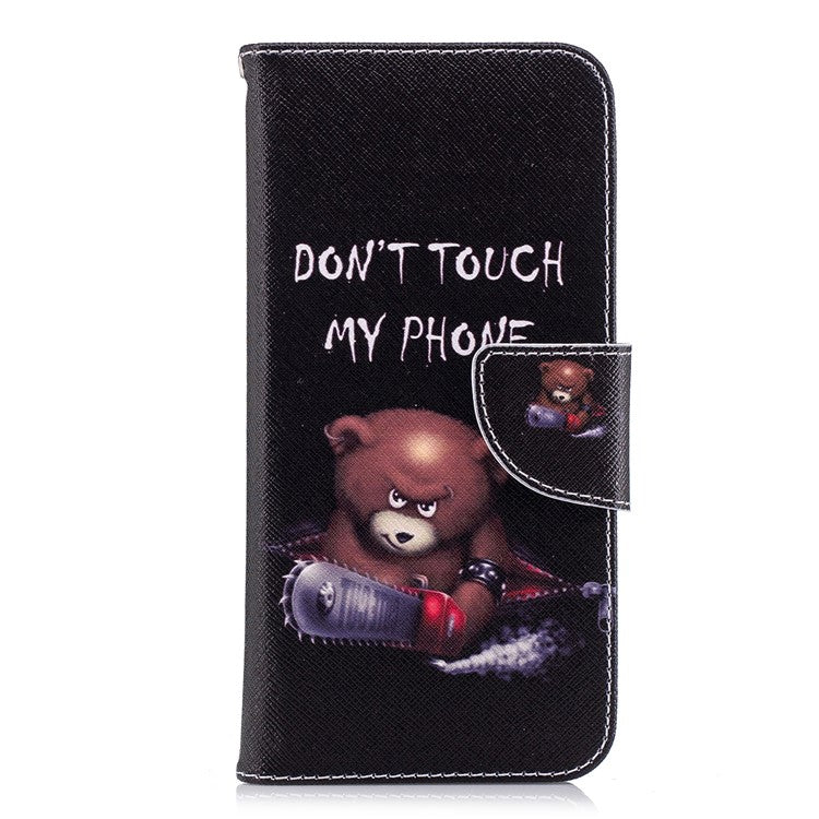Pattern Printing PU Leather Wallet Stand Cell Phone Shell for Huawei P Smart/Enjoy 7S - Bear and Do not Touch My Phone