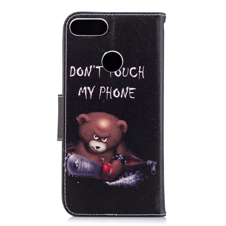 Pattern Printing PU Leather Wallet Stand Cell Phone Shell for Huawei P Smart/Enjoy 7S - Bear and Do not Touch My Phone