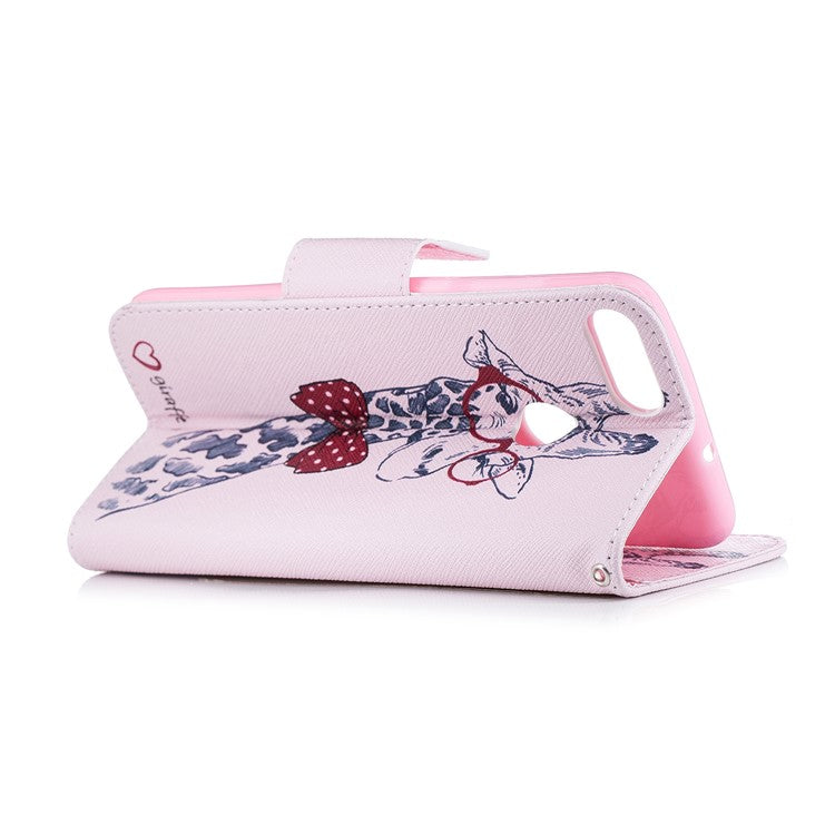 Pattern Printing PU Leather Wallet Stand Protective Shell for Huawei P Smart/Enjoy 7S - Giraffe Wearing Glasses