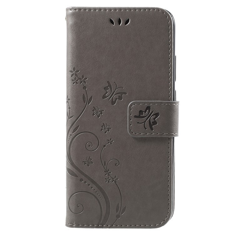 Imprint Flower Butterfly Pattern Wallet Leather Cover for Huawei P20 Lite/Nova 3e - Grey