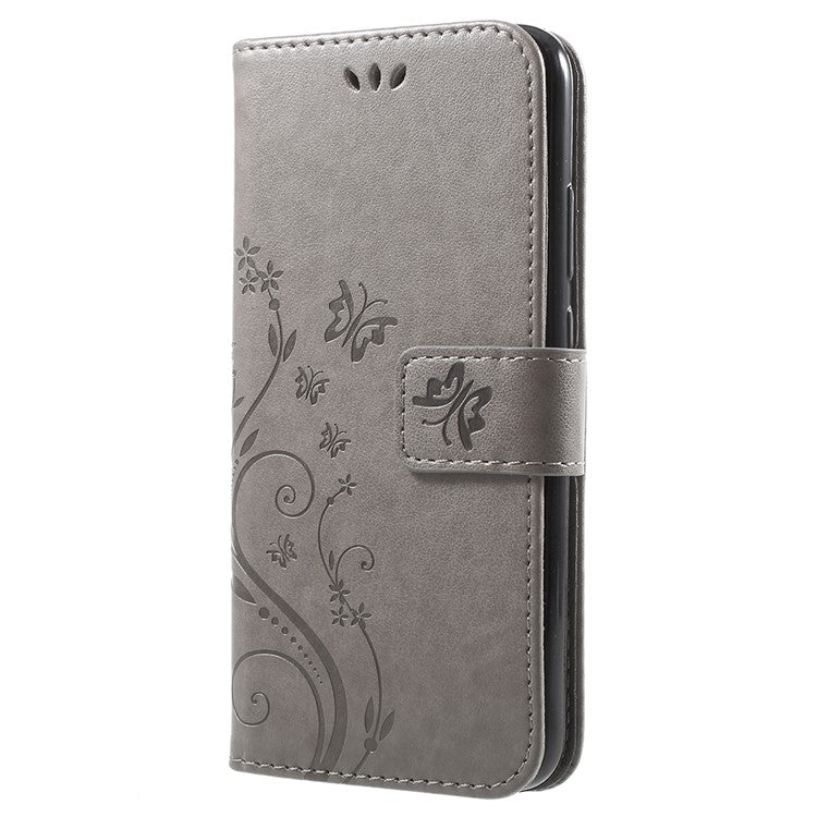 Imprint Flower Butterfly Pattern Wallet Leather Cover for Huawei P20 Lite/Nova 3e - Grey