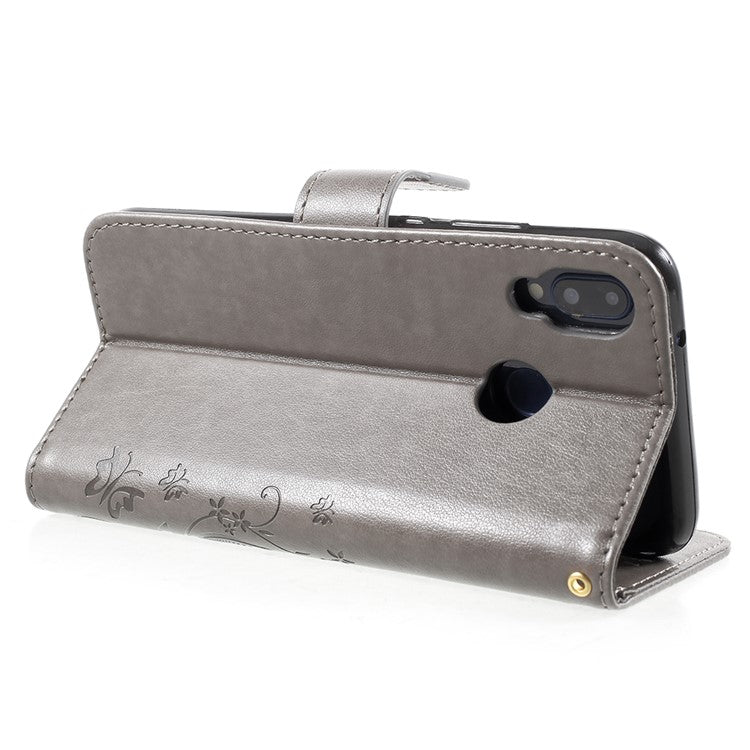 Imprint Flower Butterfly Pattern Wallet Leather Cover for Huawei P20 Lite/Nova 3e - Grey
