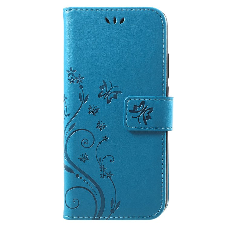 Imprint Flower Butterfly Pattern Wallet Leather Protective Casing for Huawei P20 Lite/Nova 3e - Blue