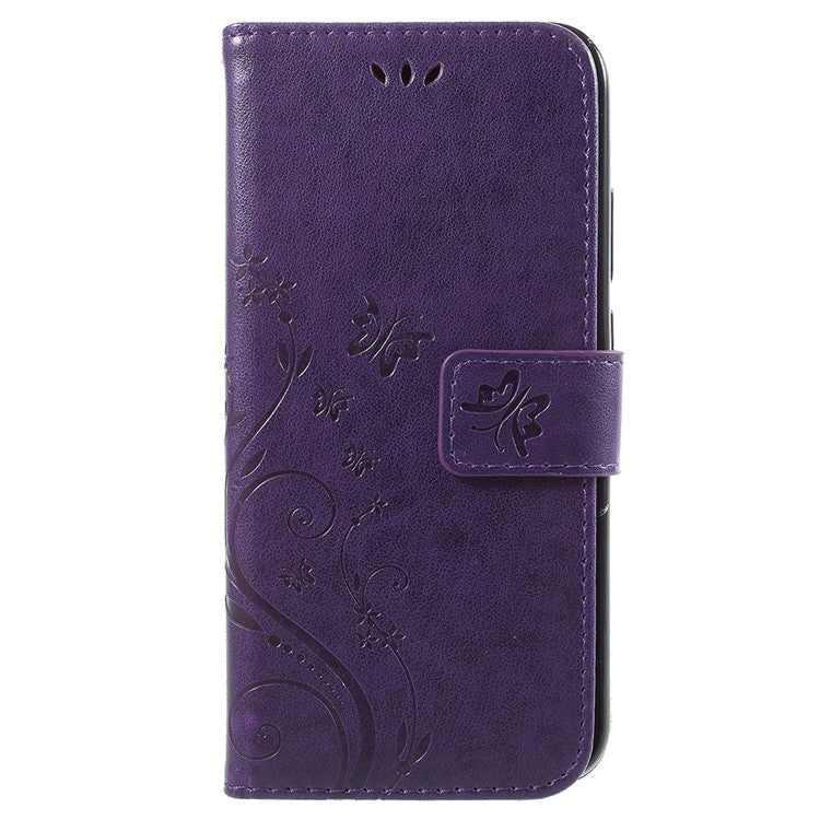 Imprint Flower Butterfly Pattern Wallet Leather Cell Phone Shell for Huawei P20 Lite/Nova 3e - Dark Purple