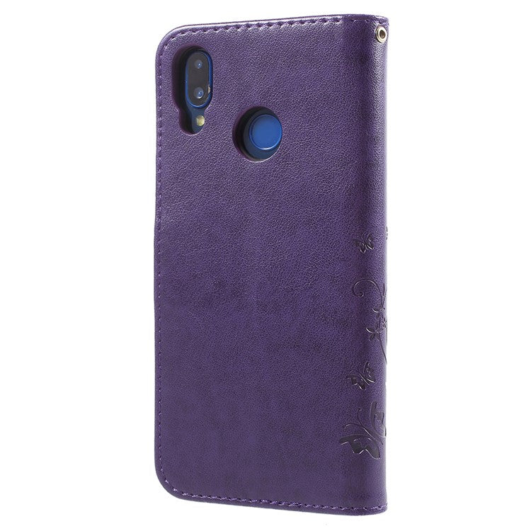 Imprint Flower Butterfly Pattern Wallet Leather Cell Phone Shell for Huawei P20 Lite/Nova 3e - Dark Purple