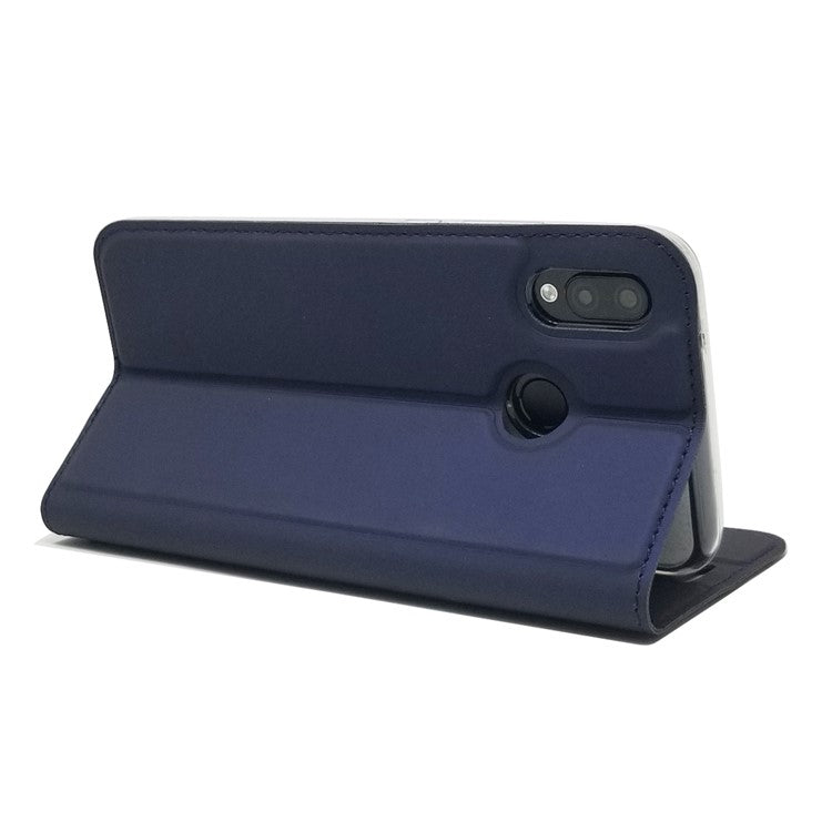 Auto-absorbed Stand Leather Card Holder Cellphone Case for Huawei P20 Lite / Nova 3e - Dark Blue