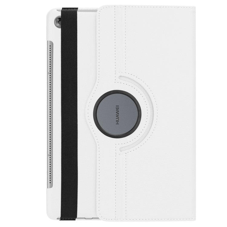 Litchi Grain Leather Stand Tablet Cover for Huawei MediaPad M5 10/M5 10 (Pro) with Elastic Band - White