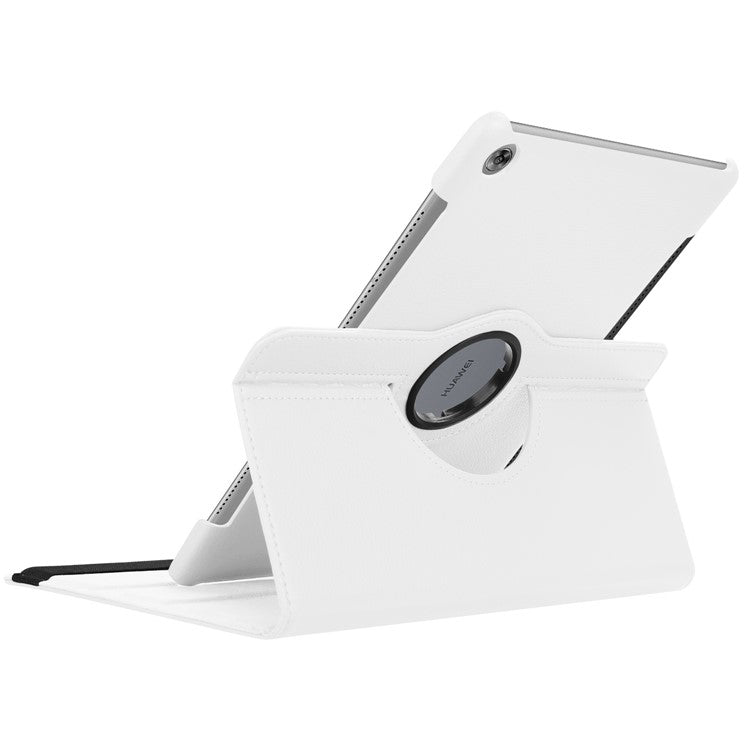 Litchi Grain Leather Stand Tablet Cover for Huawei MediaPad M5 10/M5 10 (Pro) with Elastic Band - White