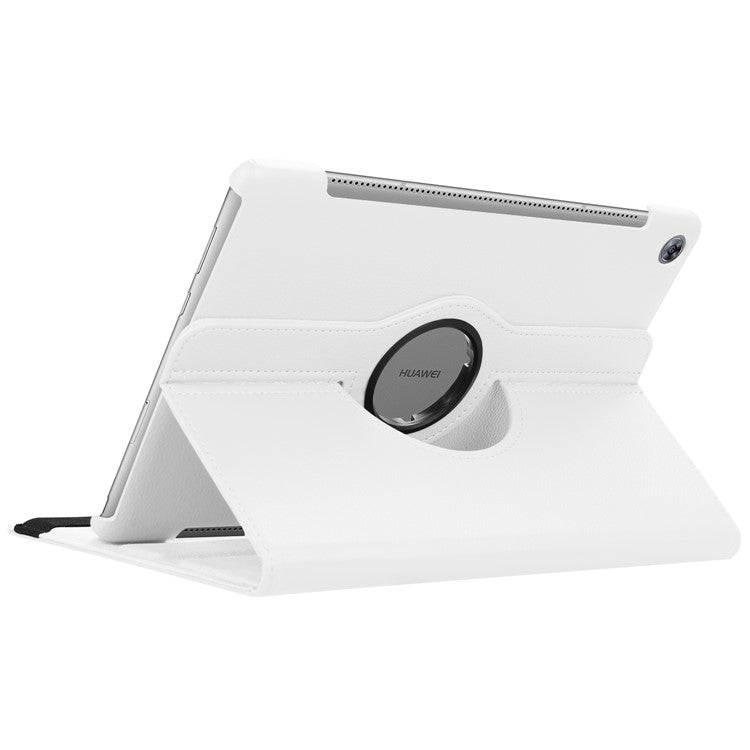 Litchi Grain Leather Stand Tablet Cover for Huawei MediaPad M5 10/M5 10 (Pro) with Elastic Band - White