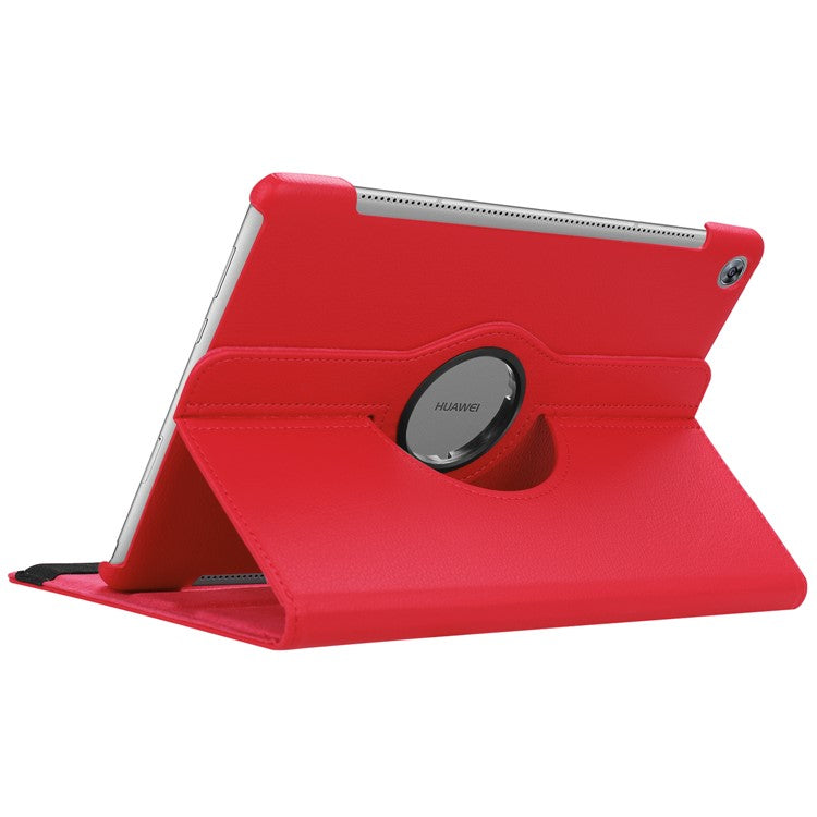Litchi Grain Leather Stand Tablet Shell for Huawei MediaPad M5 10/M5 10 (Pro) with Elastic Band - Red