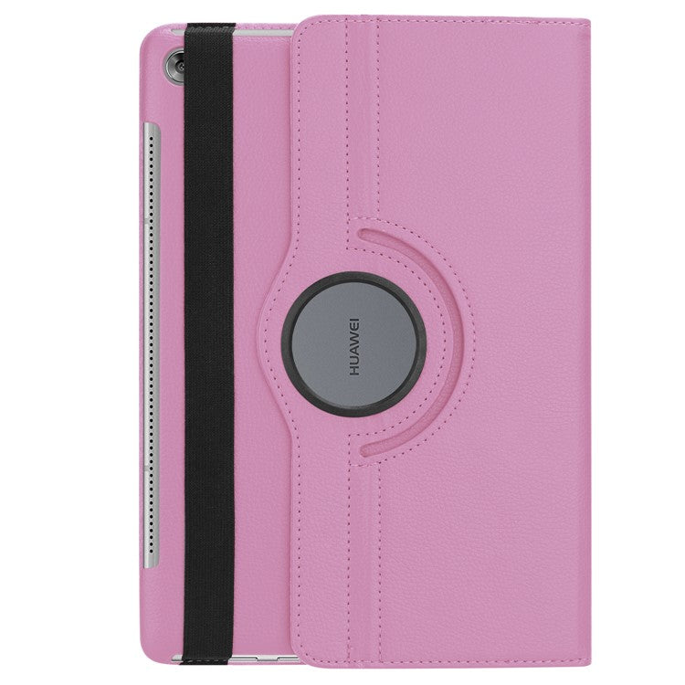 Litchi Grain Leather Stand Folio Cover for Huawei MediaPad M5 10/M5 10 (Pro) with Elastic Band - Pink