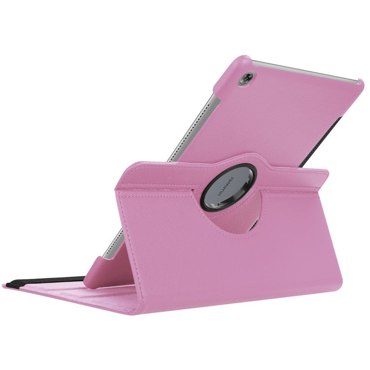 Litchi Grain Leather Stand Folio Cover for Huawei MediaPad M5 10/M5 10 (Pro) with Elastic Band - Pink