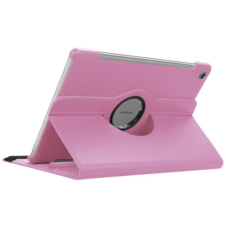 Litchi Grain Leather Stand Folio Cover for Huawei MediaPad M5 10/M5 10 (Pro) with Elastic Band - Pink