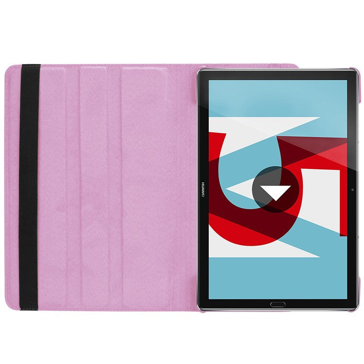 Litchi Grain Leather Stand Folio Cover for Huawei MediaPad M5 10/M5 10 (Pro) with Elastic Band - Pink