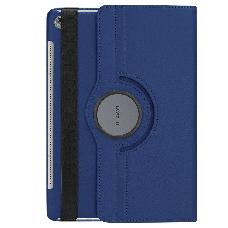 Litchi Grain Leather Stand Protective Shell for Huawei MediaPad M5 10/M5 10 (Pro) with Elastic Band - Dark Blue