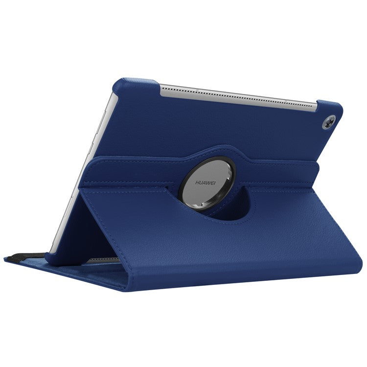 Litchi Grain Leather Stand Protective Shell for Huawei MediaPad M5 10/M5 10 (Pro) with Elastic Band - Dark Blue