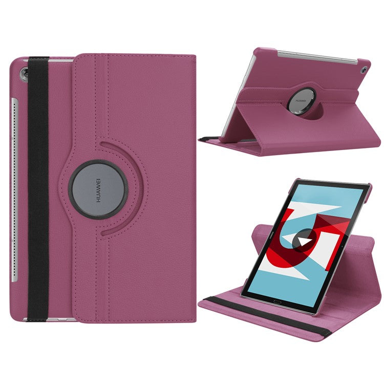 Litchi Grain Leather Stand Tablet Folio Cover for Huawei MediaPad M5 10/M5 10 (Pro) with Elastic Band - Purple