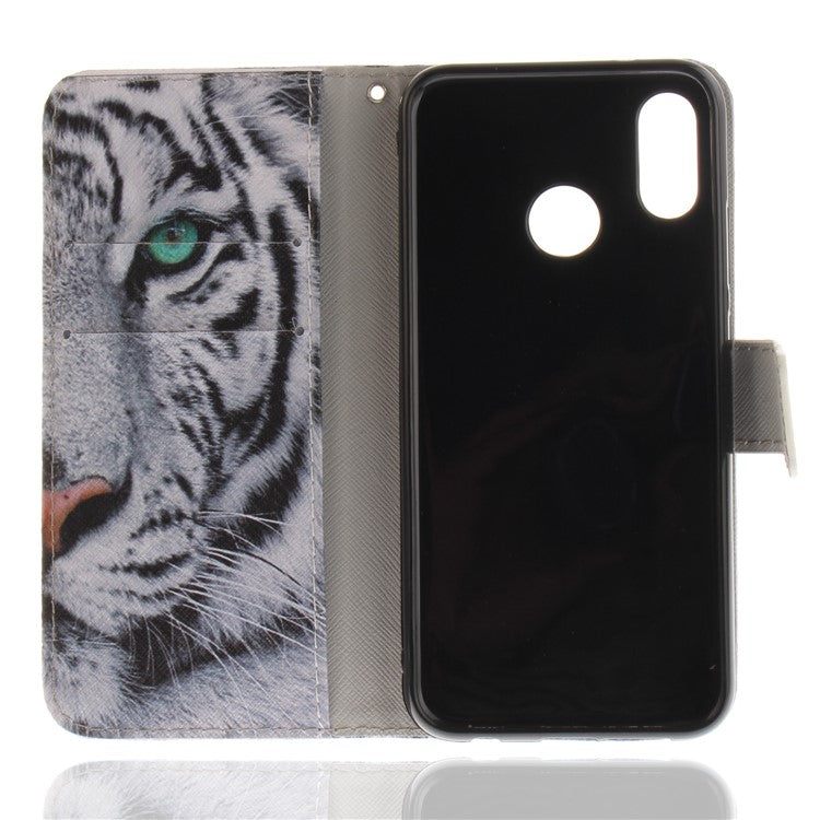 Patterned Wallet Stand PU Leather Case for Huawei P20 Lite / Nova 3e - Tiger with Green Eye