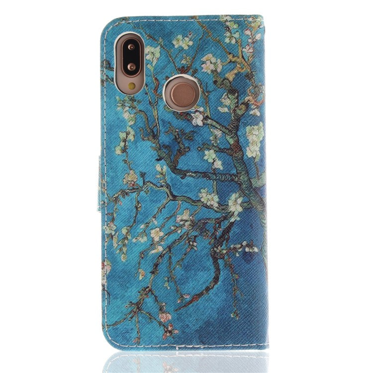 Patterned Wallet Stand PU Leather Flip Case for Huawei P20 Lite / Nova 3e - Almond Tree in Blossom