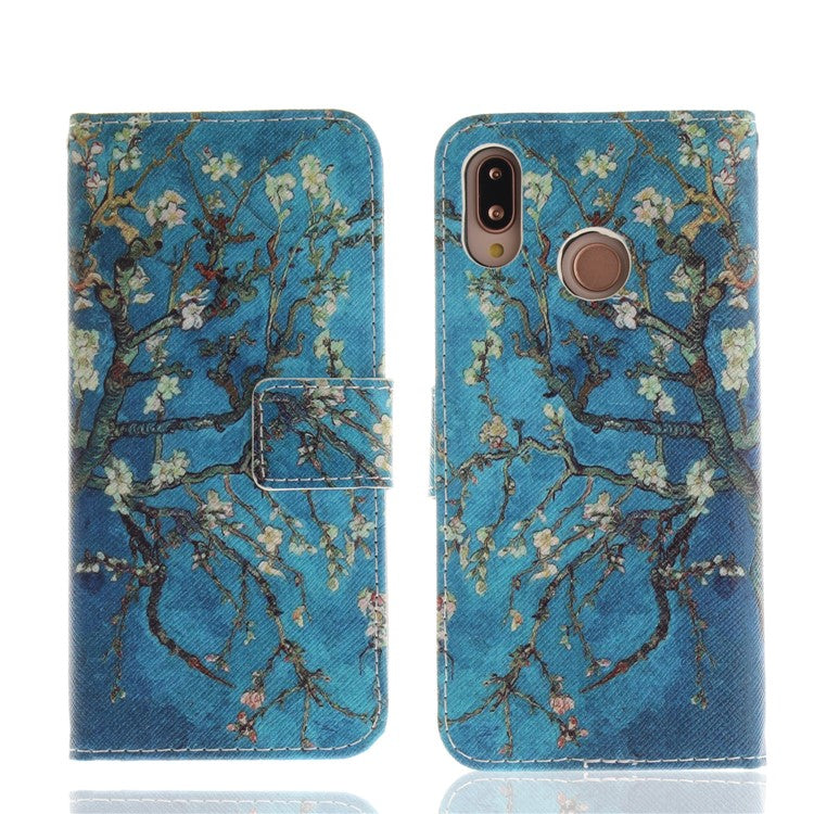 Patterned Wallet Stand PU Leather Flip Case for Huawei P20 Lite / Nova 3e - Almond Tree in Blossom